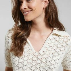 Yaya Wool White Pointelle Knit