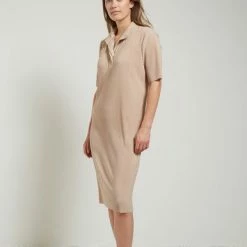 Yaya Plisse Pleated Jersey Dress - Warm Sand