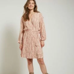 Yaya Long Sleeve Printed Wrap Dress Short - Brazilian Sand Dessin