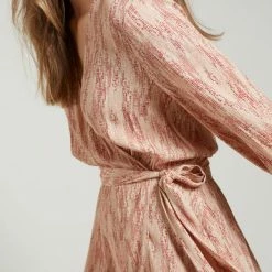 Yaya Long Sleeve Printed Wrap Dress Short - Brazilian Sand Dessin