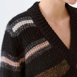Munthe Rana V Neck Jumper Black Stripe