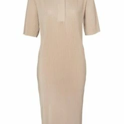 Yaya Plisse Pleated Jersey Dress - Warm Sand