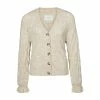 Yaya Pointelle Stitch Cardigan with Ruffle Sleeves - Beige Melange