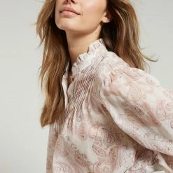 Yaya White Printed Volume Sleeve Top