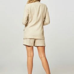 Yaya Long Sleeve Blazer In Structured Linen Blend