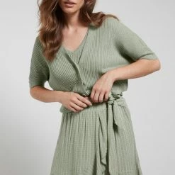 Yaya Rib Stitch Cardigan - Seagrass Green