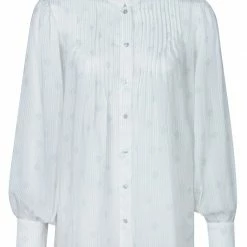 Yaya Printed Volume Sleeve Blouse - Vanilla Ice White Dessin