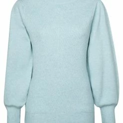 Yaya Sweater with Rib and Balloon Sleeves - Illusion Light Blue