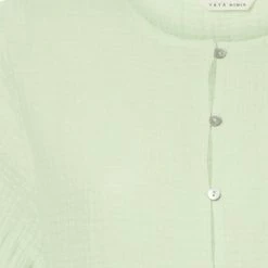 Yaya Half Button Up 3/4 Sleeve Top In Cotton- Dewkist Green