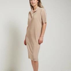 Yaya Plisse Pleated Jersey Dress - Warm Sand