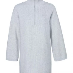 Yaya Mid-length Wide Tunic Sweater With Zipper At Collar - Soft Grey Melange