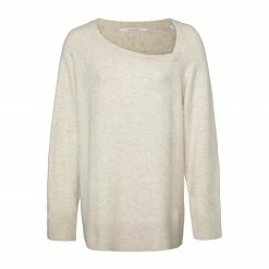 Yaya Asymmetric Neckline Sweater - Beige Melange
