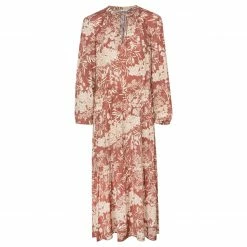 Yaya Botanical Print Boho Floaty Maxi Dress - Cedar Wood Red & Brazilian Sand Print