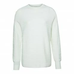 Yaya Tonal Stripe Mixed Texture Cotton Sweater - Egret Off White