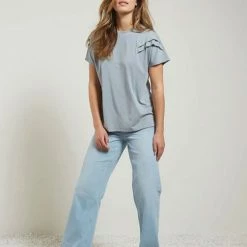 Yaya Wide Flare Blue Denim Jeans