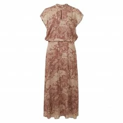 Yaya Botanical Print Dress with Cap Sleeves - Cedar Wood Red & Brazilian Sand Print