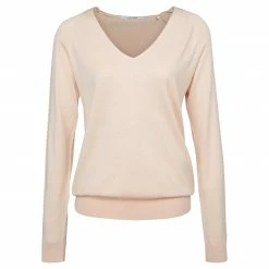Yaya Clean V-neck Long Sleeved Sweater in Fine Yarn - Cream Tan Pink