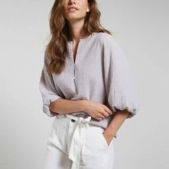 Yaya Pure White Button Top
