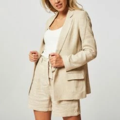 Yaya Long Sleeve Blazer In Structured Linen Blend