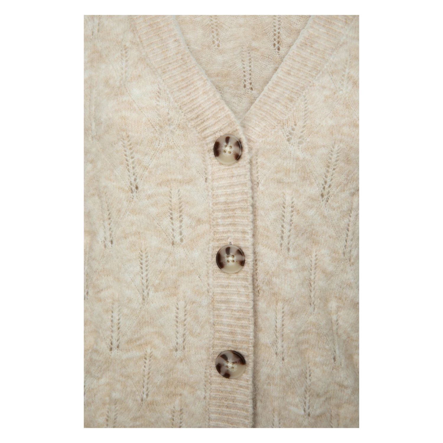 Yaya Pointelle Stitch Cardigan with Ruffle Sleeves - Beige Melange 5 Yaya Pointelle Stitch Cardigan with Ruffle Sleeves - Beige Melange