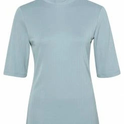 Yaya Stand Up Collar Top Half Sleeve - Quarry Mid Blue