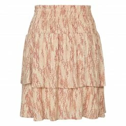 Yaya Printed Skirt with Smocked Waistband - Brazilian Sand & Cedar Wood Red