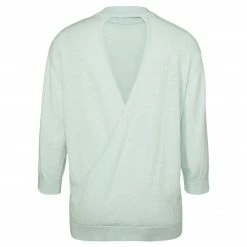 Yaya Sweater with Open Back, Round Neck and 3/4 Sleeves - Illusion Light Blue Melange