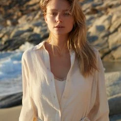 Yaya Long sleeve shirt dress with structure - Brazilian Sand