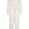 Yaya Denim Cotton Blend Jumpsuit - Creme Brulee Beige 2 Yaya Denim Cotton Blend Jumpsuit - Creme Brulee Beige