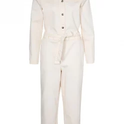 Yaya Denim Cotton Blend Jumpsuit - Creme Brulee Beige