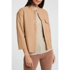 Yaya Dusty Toffee Faux Leather Shirt