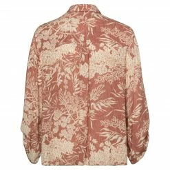 Yaya Printed Long Sleeve Blouse with Chest Pockets - Cedar Wood Red Print