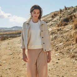 Yaya Denim Jacket with Ruched Back & Puffed Sleeves - Sesame Sand 12 Yaya Denim Jacket with Ruched Back & Puffed Sleeves - Sesame Sand