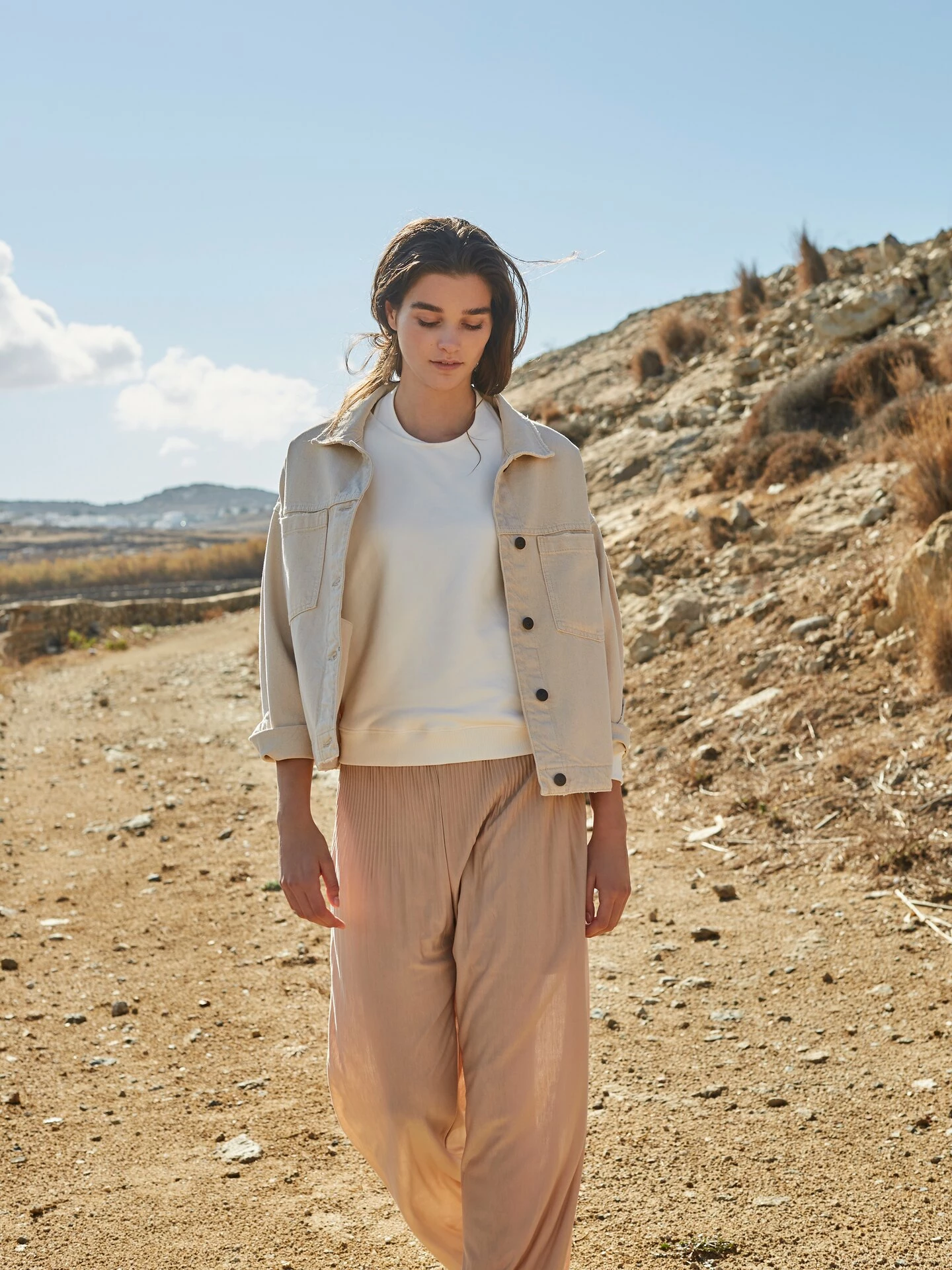 Yaya Denim Jacket with Ruched Back & Puffed Sleeves - Sesame Sand 7 Yaya Denim Jacket with Ruched Back & Puffed Sleeves - Sesame Sand