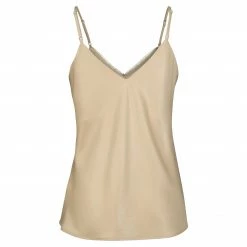 Yaya Spagetti Strap Top with Lace Detail - Warm Sand