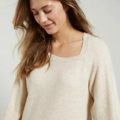 Yaya A-Symmetrical Neckline Sweater - Beige Melange