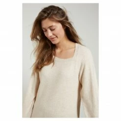 Yaya Asymmetric Neckline Sweater - Beige Melange
