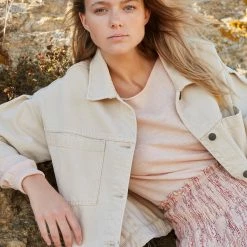 Yaya Rib Detail Stitch at Bottom Hem Sweater - Cream Tan Pink