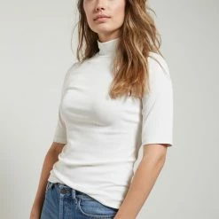 Yaya Stand Up Collar Top Half Sleeve - Egret Off White