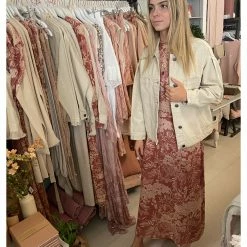 Yaya Botanical Print Dress with Cap Sleeves - Cedar Wood Red & Brazilian Sand Print