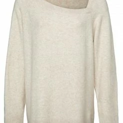 Yaya A-Symmetrical Neckline Sweater - Beige Melange