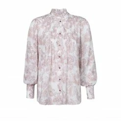 Yaya White Printed Volume Sleeve Top