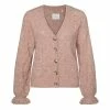 Yaya Pointelle Stitch Cardigan with Ruffle Sleeves - Rose Pink Melange