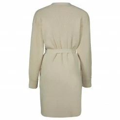 Yaya Fine Ribbed Knitted Mid Length Cardigan with Belt - Creme Brulee Beige