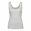 Yaya Ribbed Vest Top with Lace Trim - Egret Off White