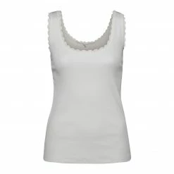 Yaya Ribbed Vest Top with Lace Trim - Egret Off White