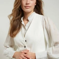 Yaya Printed Volume Sleeve Blouse - Vanilla Ice White Dessin