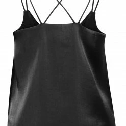Yaya Singlet Top in Shiny Viscose Blend - Black
