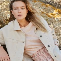 Yaya Rib Detail Stitch at Bottom Hem Sweater - Cream Tan Pink