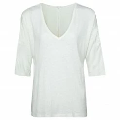 Yaya V-neck 3/4 Sleeve Top - Egret Off White